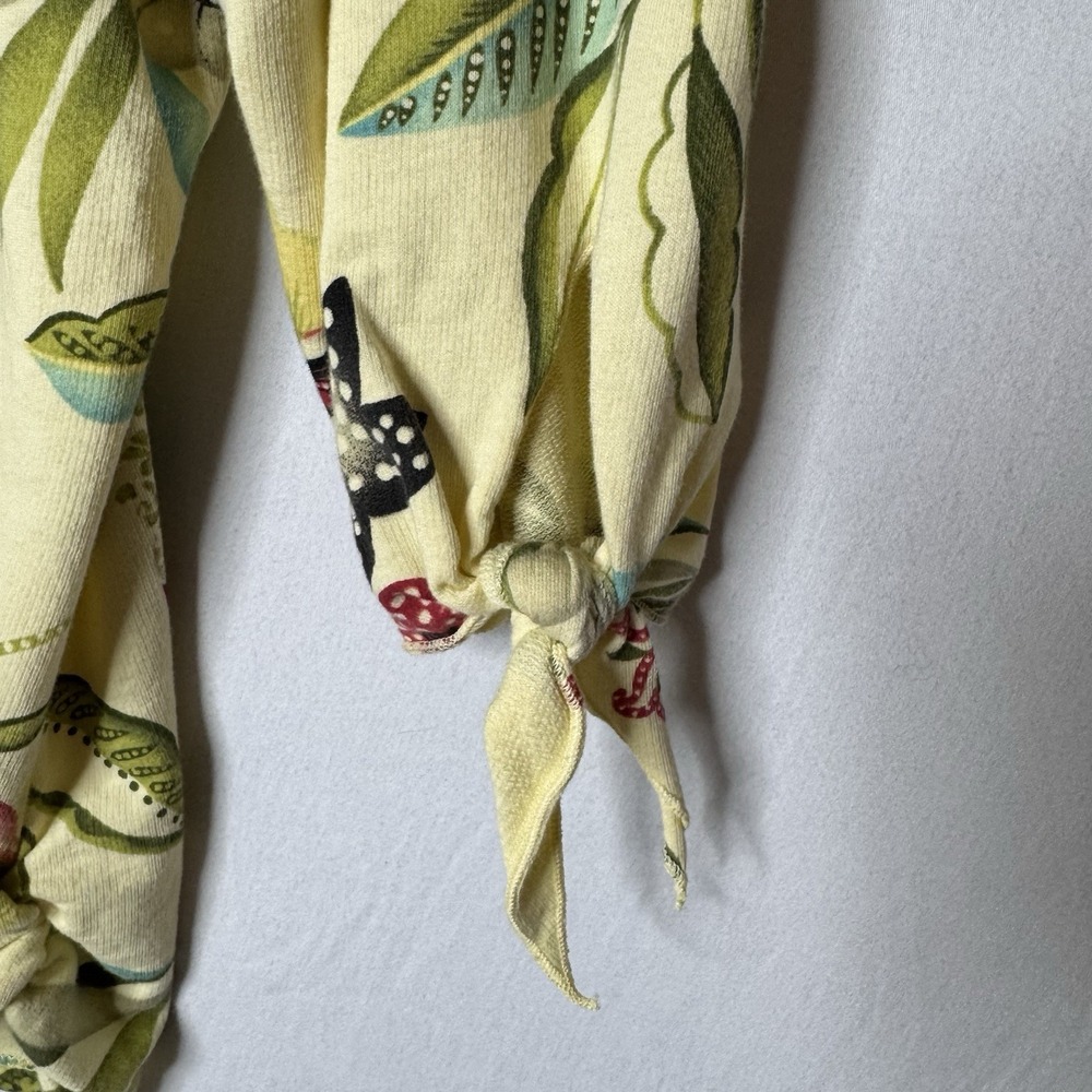 Hot Cotton Floral Top Sz 1X XL Garden‎ Colorful 3/4 Slv Tie Summer Nature Yellow - Picture 4 of 9